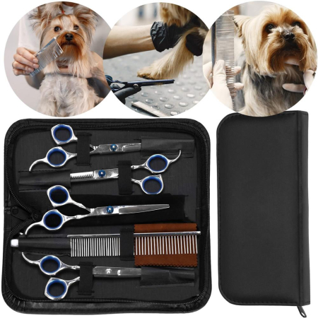 Set de ingrijire pentru animale de companie, cu 4 foarfece pentru tuns si accesorii [11]
