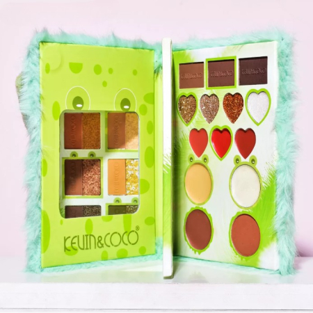 Set de Machiaj Kevin&Coco, 38 culori, Fard Ochi, Iluminatoare si Contouring, Husa Pufoasa, Model Broscuta, 17.3x12.5x5 cm, Multicolor [6]