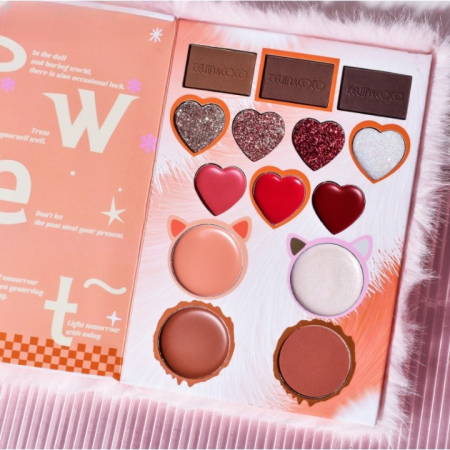 Set de Machiaj Kevin&Coco, 38 culori, Fard Ochi, Iluminatoare si Contouring, Husa Pufoasa, Model Pisicuta, 17.3x12.5x5 cm, Multicolor [2]