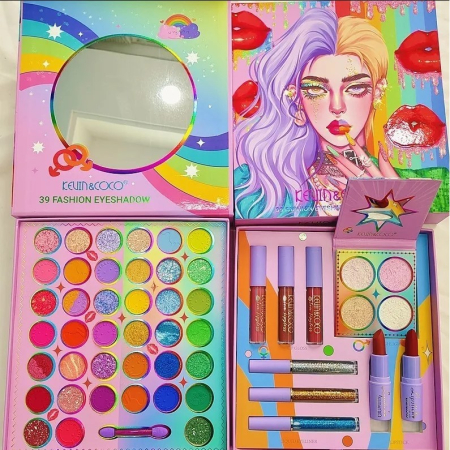 Set de Machiaj, Kevin & Coco, 39 de Culori, pigmentate, Fard de ochi, Ruj, Gloss, Tus, Fard Obraz, Curcubeu [3]