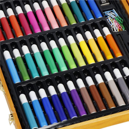 Set de pictura si desen pentru copii, 150 de piese, trusa lemn maro [25]
