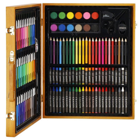 Set de pictura si desen pentru copii, 150 de piese, trusa lemn maro [2]