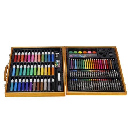 Set de pictura si desen pentru copii, 150 de piese, trusa lemn maro [4]