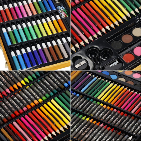 Set de pictura si desen pentru copii, 150 de piese, trusa lemn maro [19]