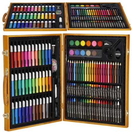 Set de pictura si desen pentru copii, 150 de piese, trusa lemn maro [10]