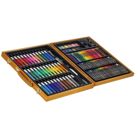 Set de pictura si desen pentru copii, 150 de piese, trusa lemn maro [18]