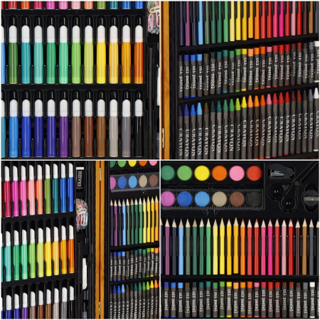 Set de pictura si desen pentru copii, 150 de piese, trusa lemn maro [30]