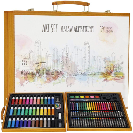 Set de pictura si desen pentru copii, 150 de piese, trusa lemn maro [14]