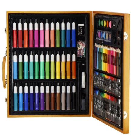 Set de pictura si desen pentru copii, 150 de piese, trusa lemn maro [3]