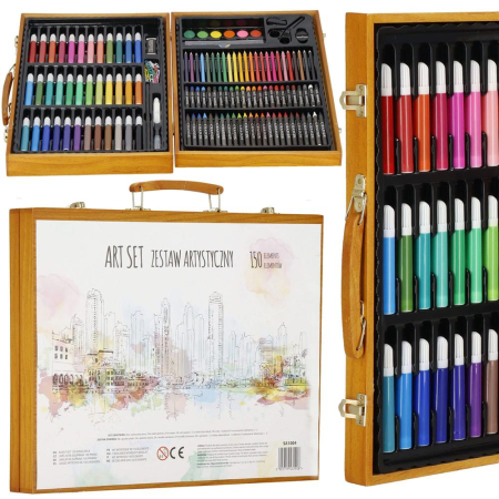 Set de pictura si desen pentru copii, 150 de piese, trusa lemn maro [7]