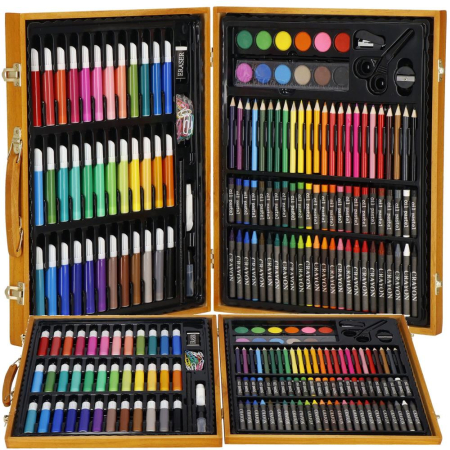 Set de pictura si desen pentru copii, 150 de piese, trusa lemn maro [8]