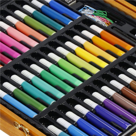 Set de pictura si desen pentru copii, 150 de piese, trusa lemn maro [20]