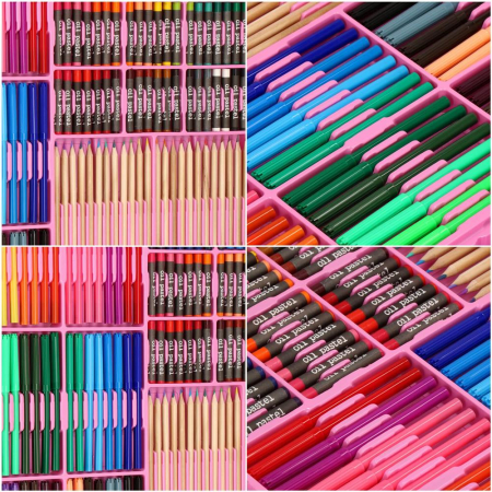 Set de pictura si desen pentru copii, 258 de piese, trusa plastic roz [15]