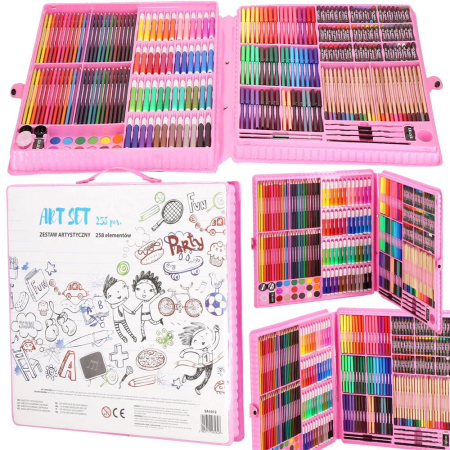 Set de pictura si desen pentru copii, 258 de piese, trusa plastic roz [32]
