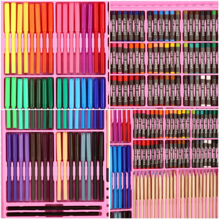 Set de pictura si desen pentru copii, 258 de piese, trusa plastic roz [17]