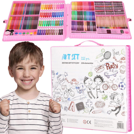 Set de pictura si desen pentru copii, 258 de piese, trusa plastic roz [34]