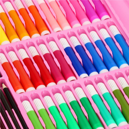 Set de pictura si desen pentru copii, 258 de piese, trusa plastic roz [13]