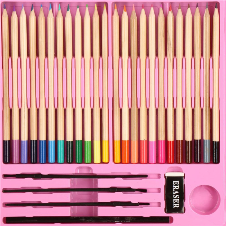Set de pictura si desen pentru copii, 258 de piese, trusa plastic roz [9]