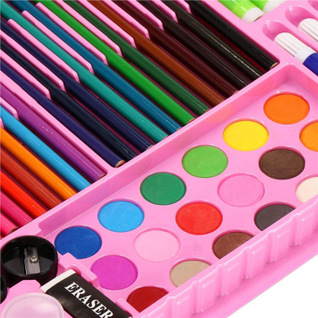 Set de pictura si desen pentru copii, 258 de piese, trusa plastic roz [18]