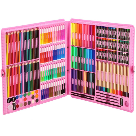 SETURI CREATIVE - Set de pictura si desen pentru copii, 258 de piese, trusa plastic roz