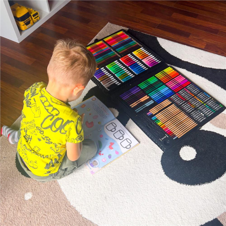 Set de pictura si desen pentru copii, 258 de piese, trusa plastic roz [43]