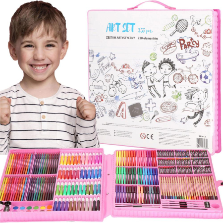 Set de pictura si desen pentru copii, 258 de piese, trusa plastic roz [35]