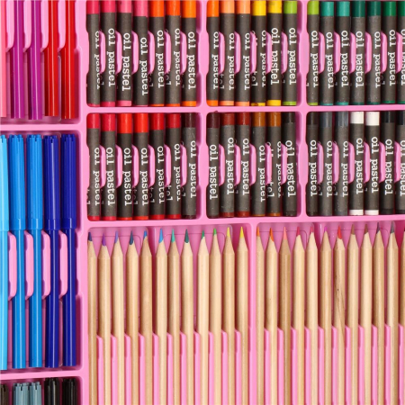 Set de pictura si desen pentru copii, 258 de piese, trusa plastic roz [11]