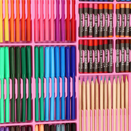 Set de pictura si desen pentru copii, 258 de piese, trusa plastic roz [12]