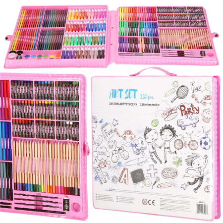 Set de pictura si desen pentru copii, 258 de piese, trusa plastic roz [30]