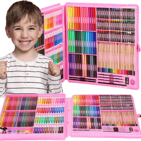 Set de pictura si desen pentru copii, 258 de piese, trusa plastic roz [36]