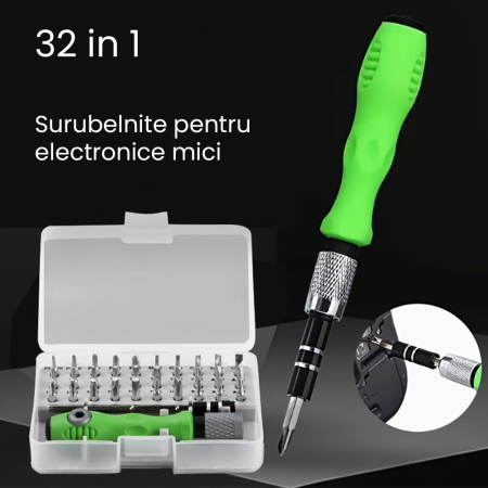 Set Surubelnite 32-in-1 cu Clichet, 30 Capete Cromate, Extensie si Maner Verde - ORIGINAL DEALS [12]