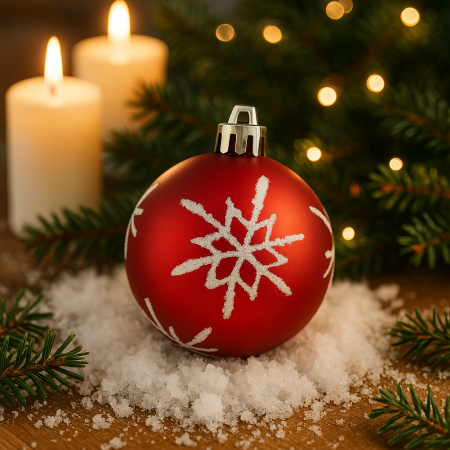 Set decoratiuni Craciun, 44 piese, cu globuri, ghirlanda si varf de brad, rosu si alb [7]