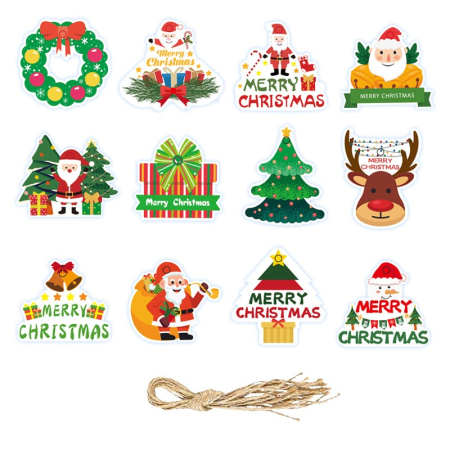 ✨TOATE PRODUSELE✨ - Set Decoratiuni de Craciun pentru Brad, , Modele Variate, Sfoara Inclusa, 12 Piese, 5.5 x 6.5 cm, Model A, Multicolor