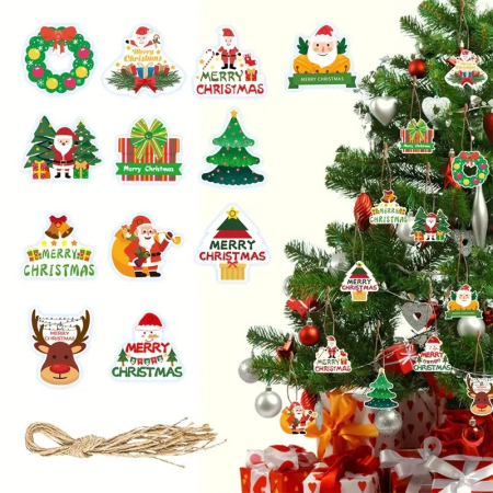 Set Decoratiuni de Craciun pentru Brad, , Modele Variate, Sfoara Inclusa, 12 Piese, 5.5 x 6.5 cm, Model A, Multicolor [2]