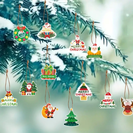 Set Decoratiuni de Craciun pentru Brad, , Modele Variate, Sfoara Inclusa, 12 Piese, 5.5 x 6.5 cm, Model A, Multicolor [1]