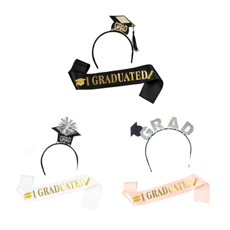 Set din 2 Piese pentru Absolvire, , Panglica si Coronita, Model I Graduated, Negru [3]