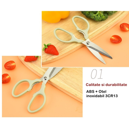 Set foarfeca pentru bucatarie , curatator legume tip suport, multifunctional, spargator nuci, material ABS si otel inoxidabil, maner ergonomic, 16.8 x 7.8 x 1 cm, verde [5]