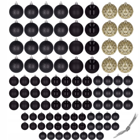 Set globuri de Craciun, 100 bucati, 3-6cm, negru auriu [8]