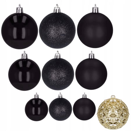 Set globuri de Craciun, 100 bucati, 3-6cm, negru auriu [6]