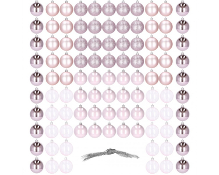 Set globuri de Craciun, 100 bucati, 6cm, roz [3]