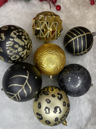 Set globuri de Craciun, 16 bucati, 8cm, 6 modele, negru auriu [14]