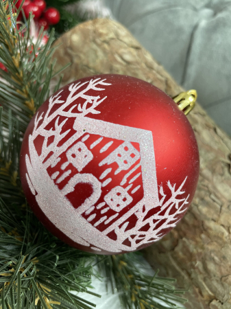 Set globuri de Craciun, 16 bucati, 8cm, 8 modele, rosu alb [14]