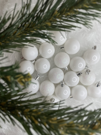 Set globuri de Craciun, 20 bucati, 3 modele, 4cm, alb [13]