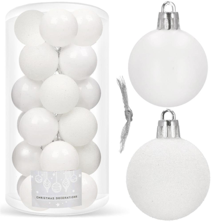 Set globuri de Craciun, 20 bucati, 3 modele, 4cm, alb [5]