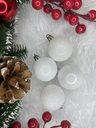 Set globuri de Craciun, 20 bucati, 3 modele, 4cm, alb [14]