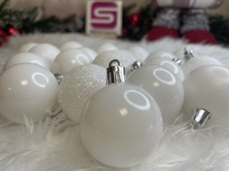 Set globuri de Craciun, 20 bucati, 3 modele, 4cm, alb [11]