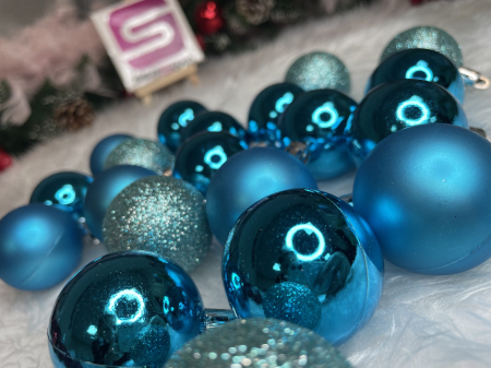Set globuri de Craciun, 20 bucati, 3 modele, 4cm, albastru [15]