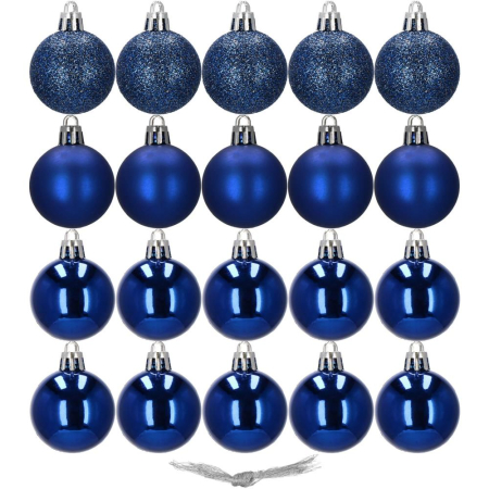 Set globuri de Craciun, 20 bucati, 3 modele, 4cm, albastru inchis [5]