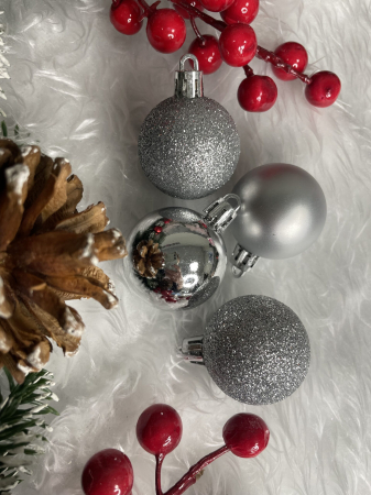 Set globuri de Craciun, 20 bucati, 3 modele, 4cm, argintiu [17]