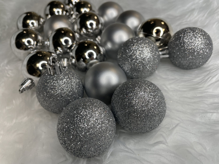 Set globuri de Craciun, 20 bucati, 3 modele, 4cm, argintiu [10]